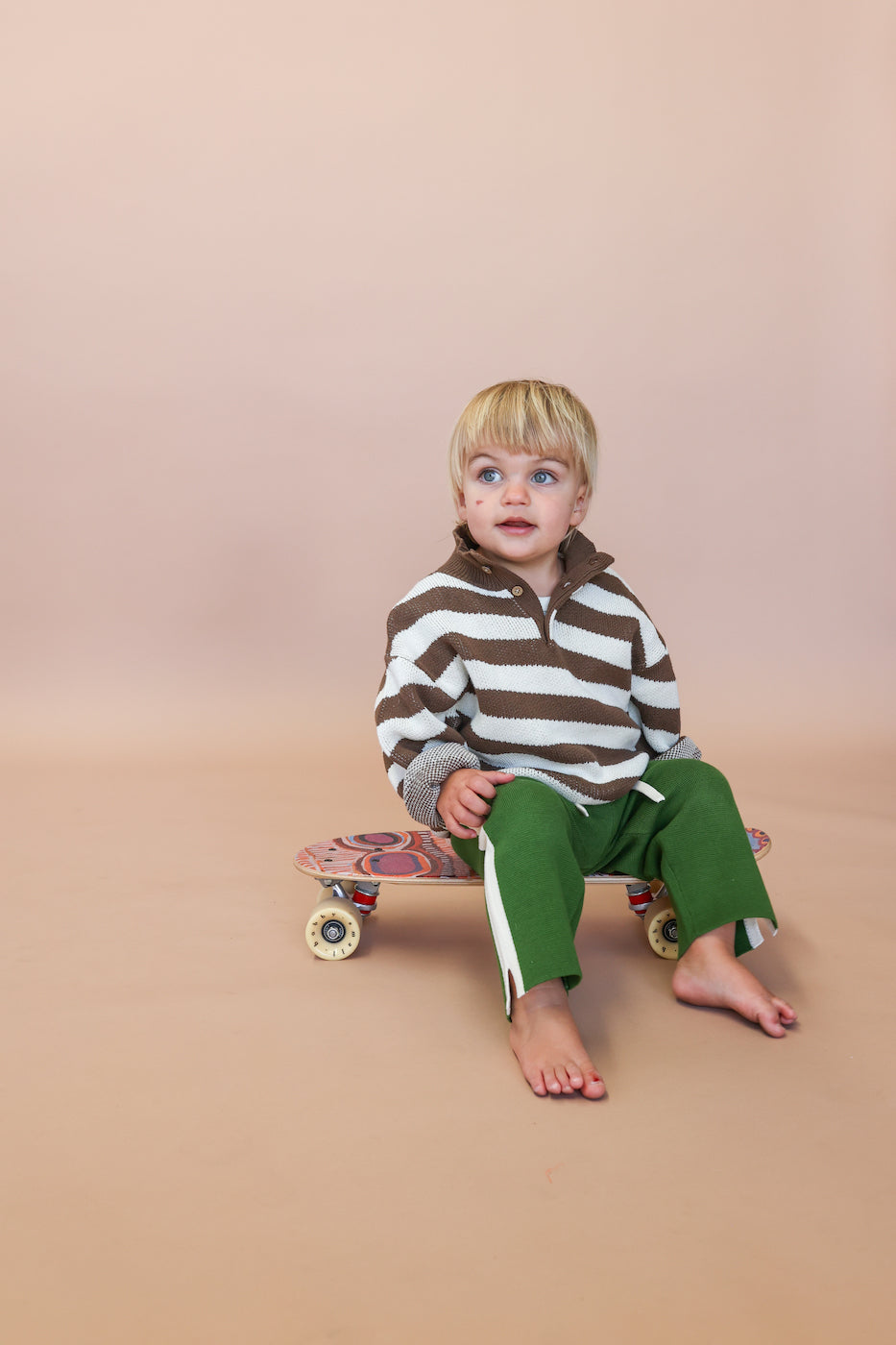 Grown Button Up Diagonal Stripe Pull Over - Espresso