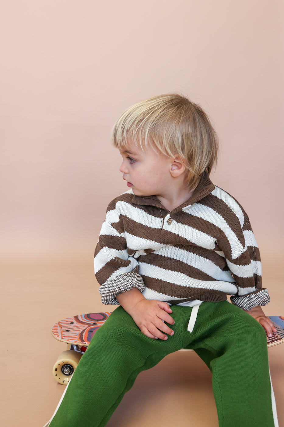 Grown Button Up Diagonal Stripe Pull Over - Espresso