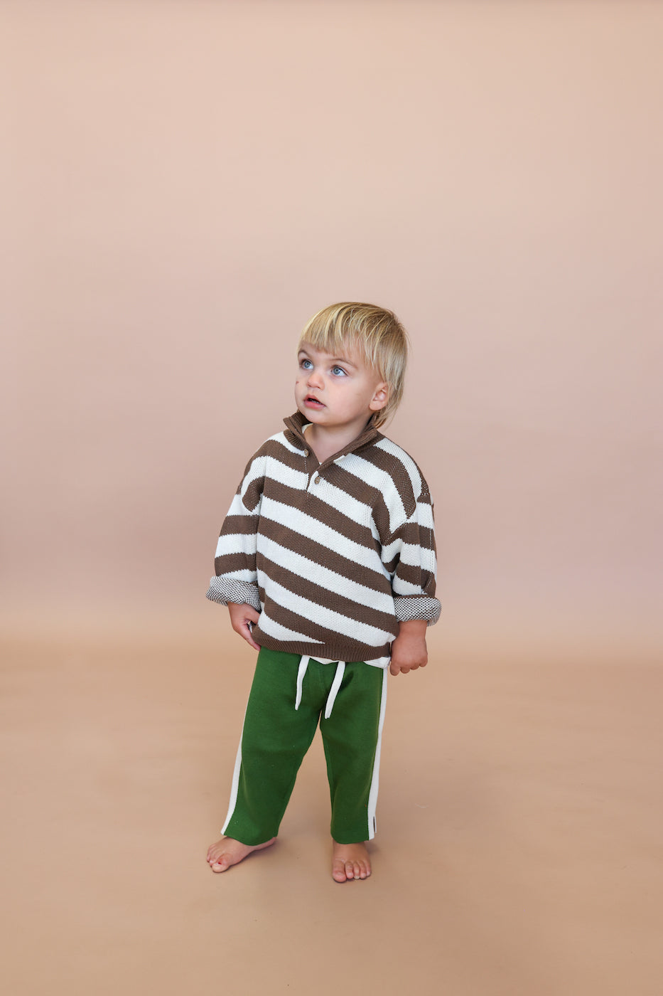Grown Button Up Diagonal Stripe Pull Over - Espresso