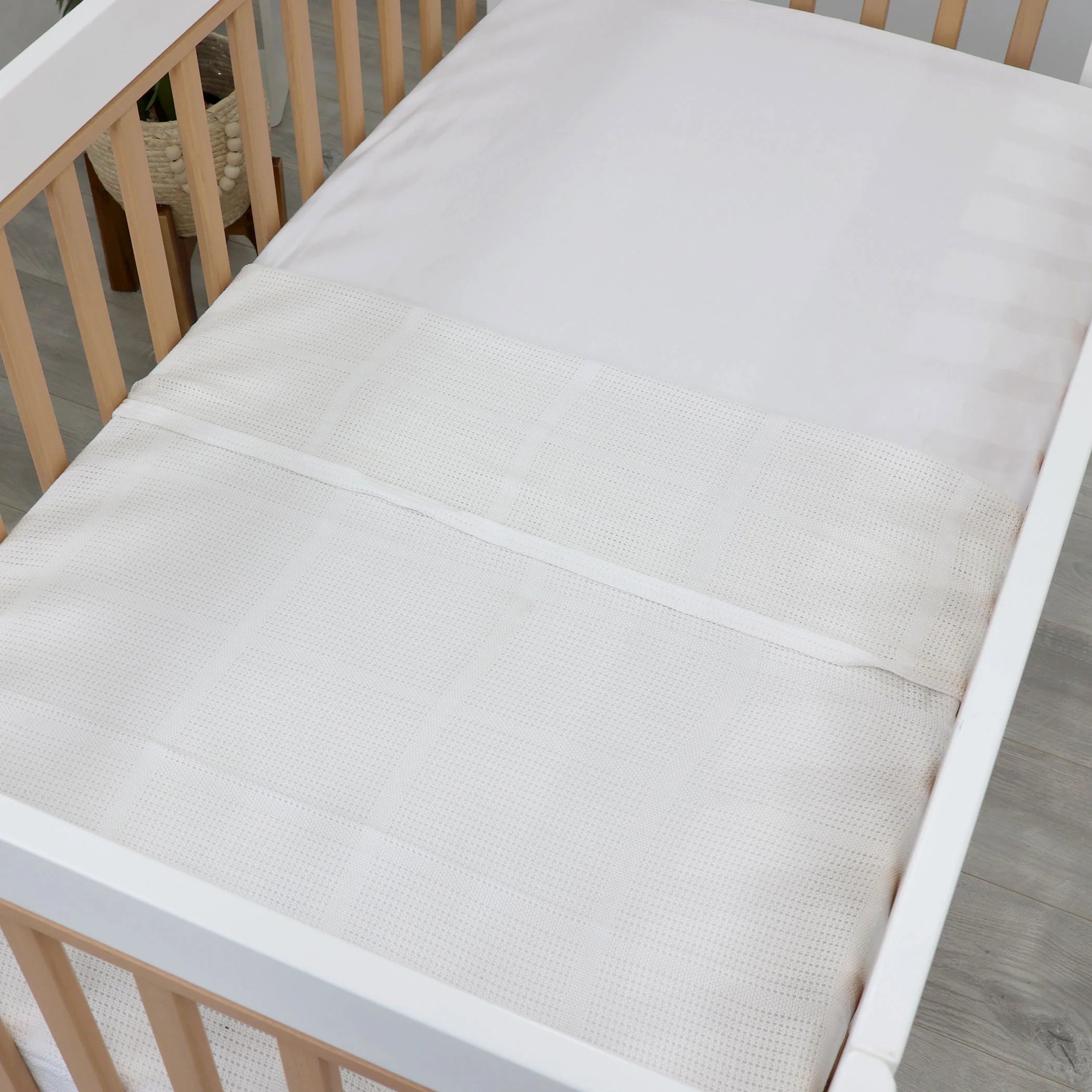 Bubba Blue Bamboo White Cellular Cot Blanket