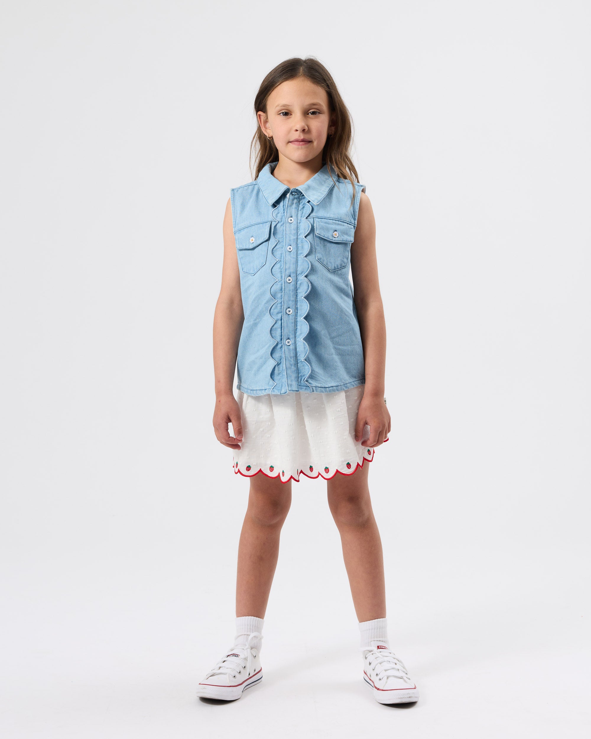 GOLDIE & ACE SCALLOP EDGE CHAMBRAY VEST