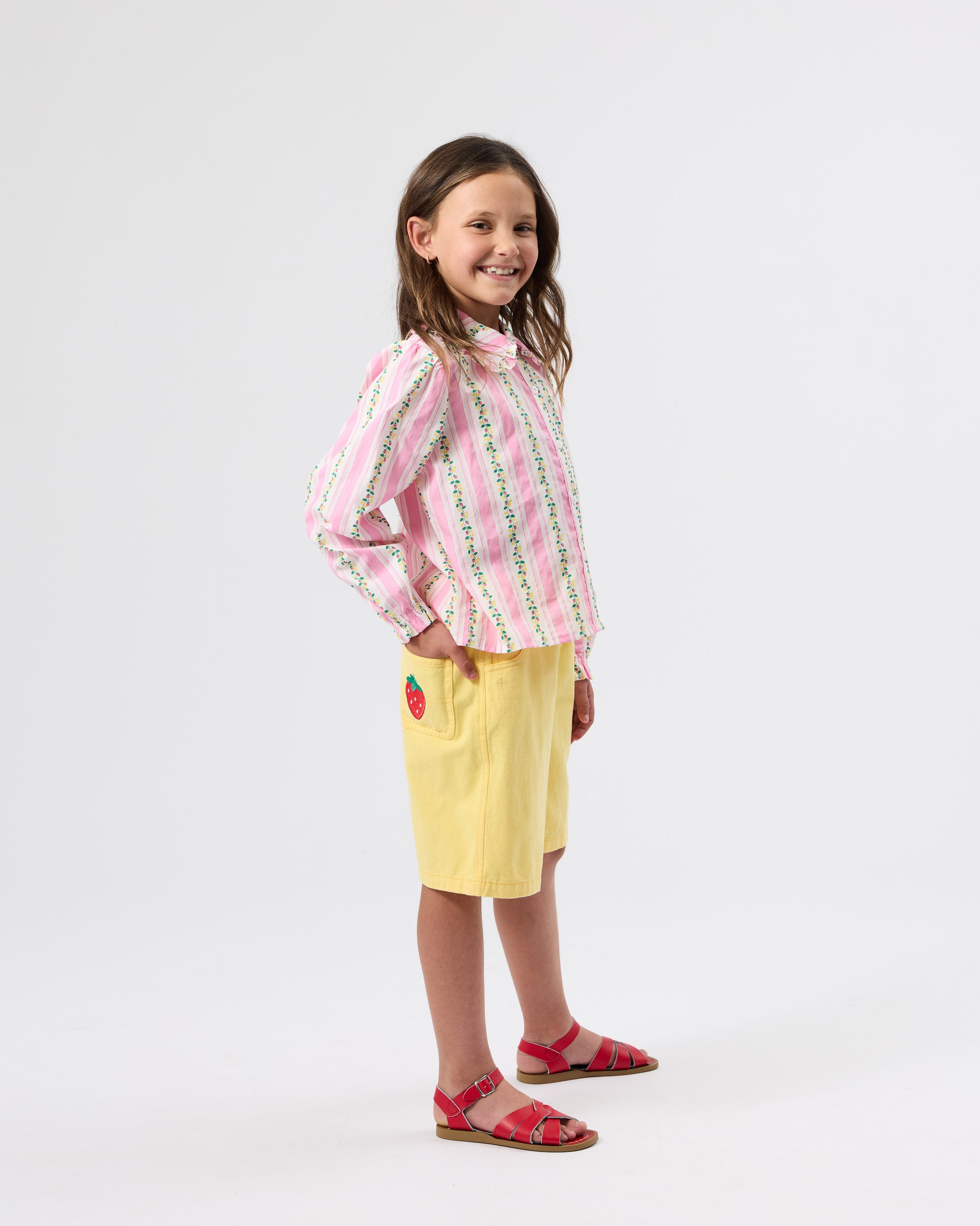 GOLDIE & ACE WIDE LEG STRAWBERRY DENIM SHORTS