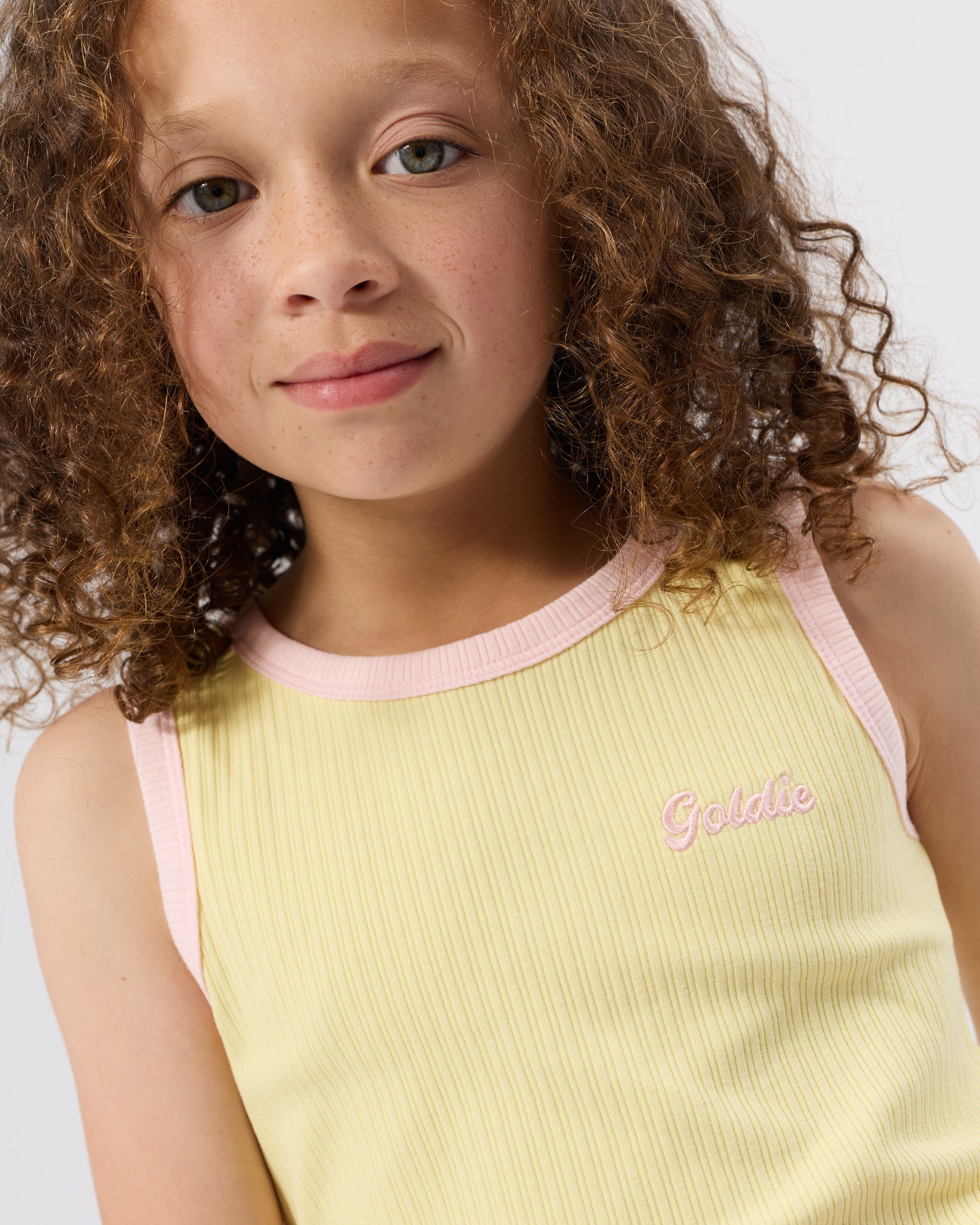 GOLDIE & ACE EMBROIDERED COLOUR POP RIB SINGLET YELLOW