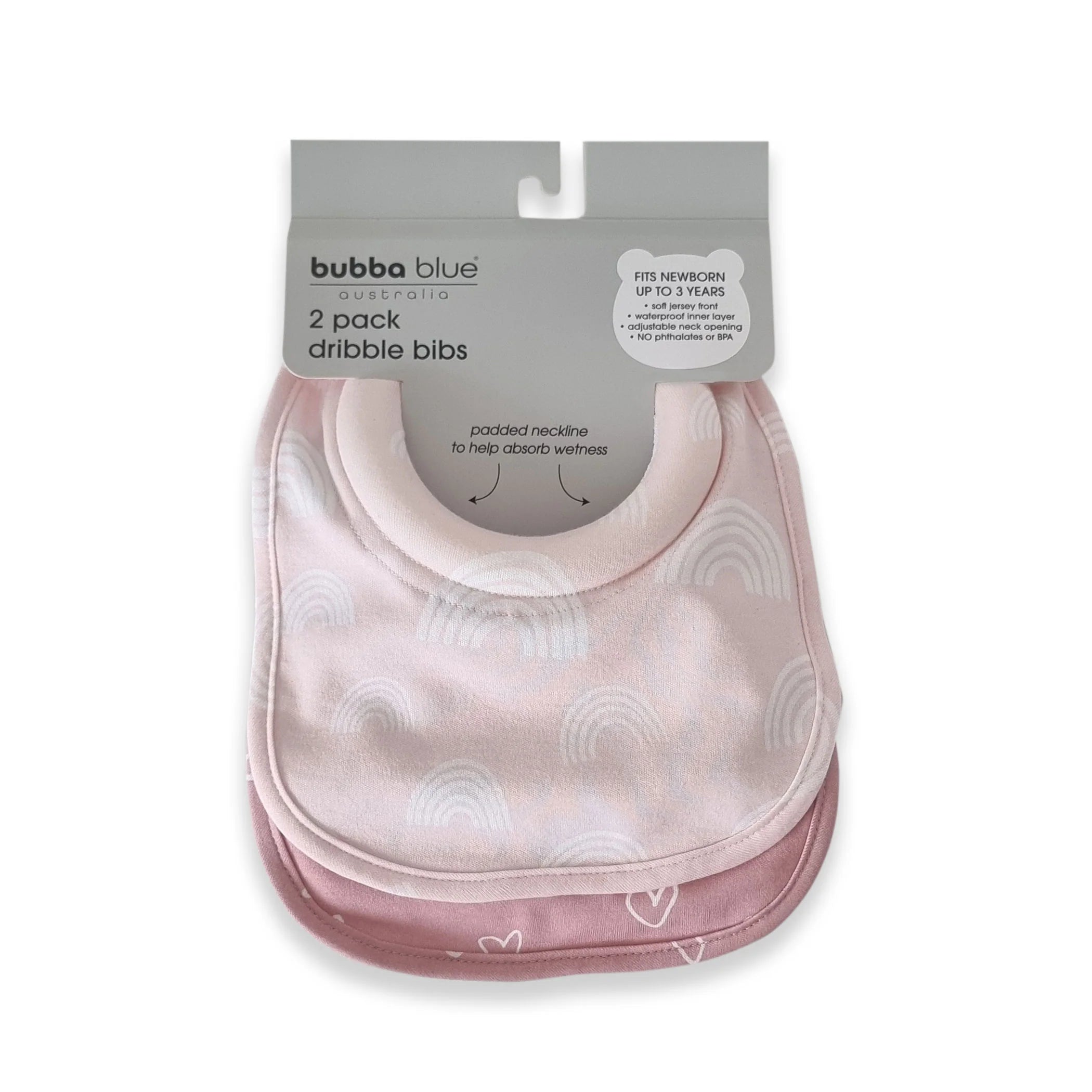 Bubba Blue Nordic Dribble Bib 2pack Berry Heart/ Rose Rainbow