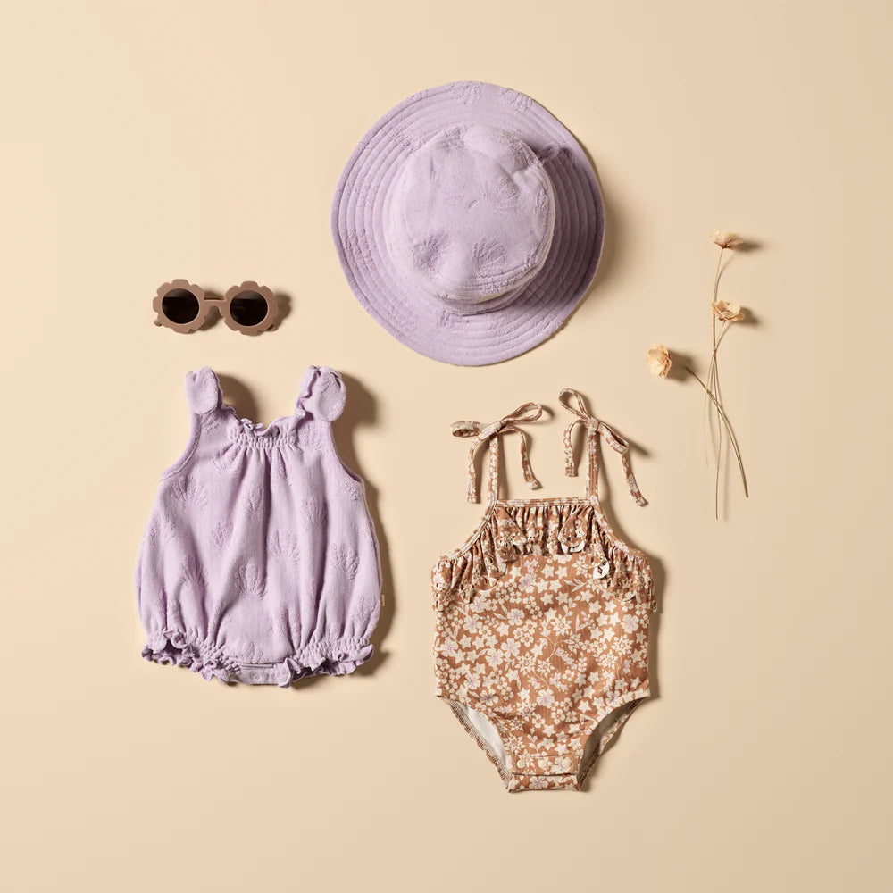 Wilson & Frenchy Lavender Shells Organic Terry Tie Playsuit