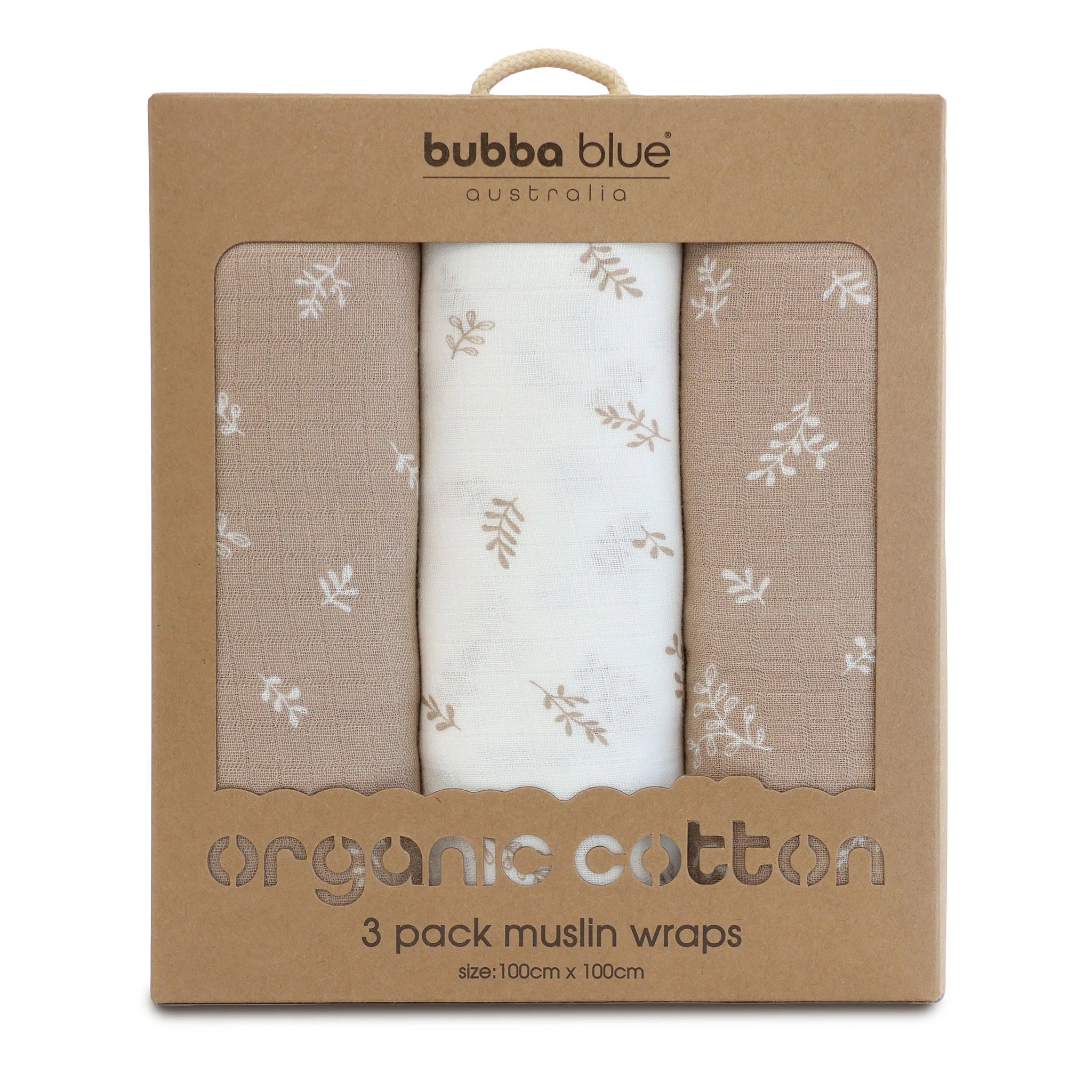 Bubba Blue Organic 3pk Muslin Wraps Chestnut
