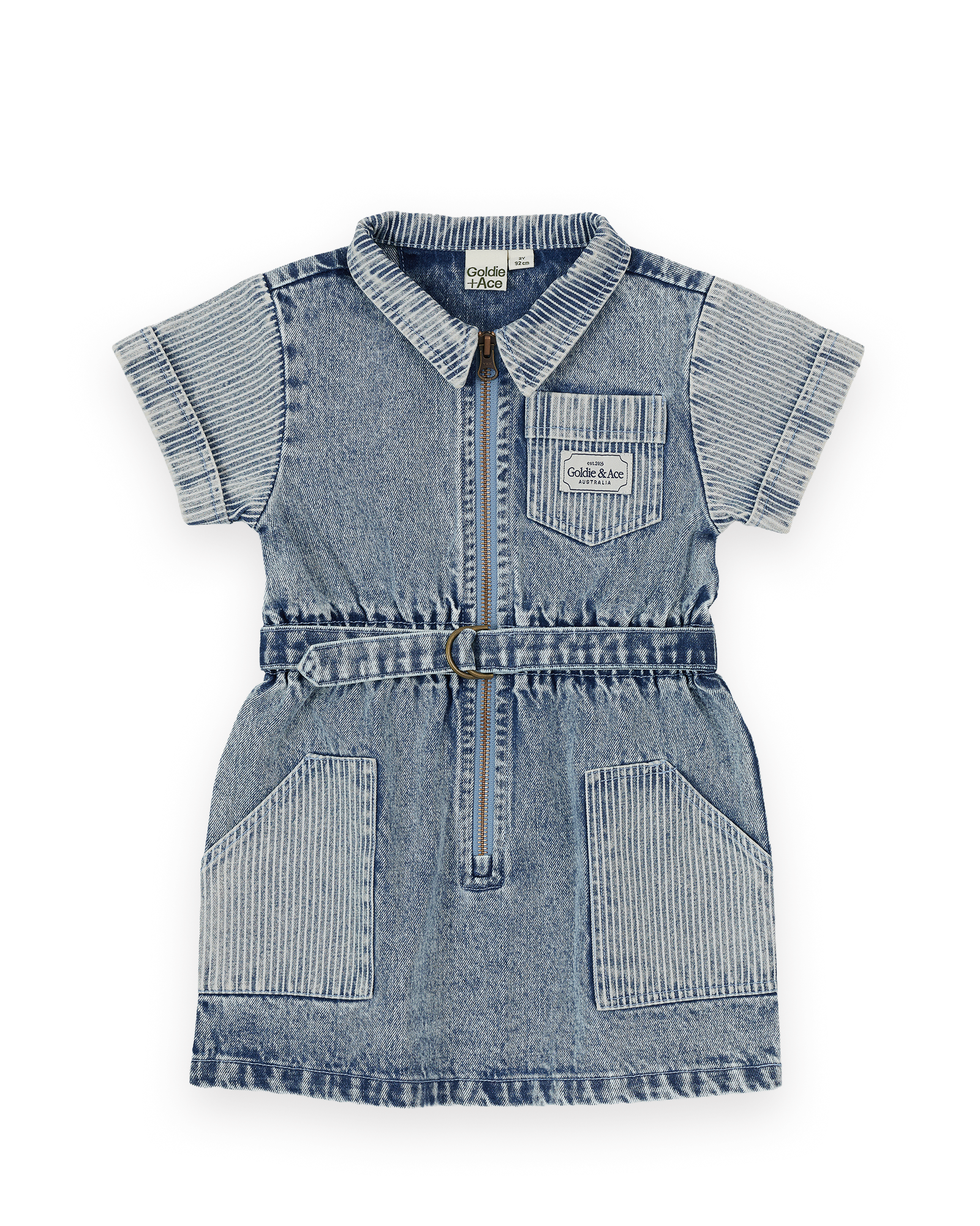 GOLDIE & ACE PIPER PINSTRIPE DENIM BELTED DRESS