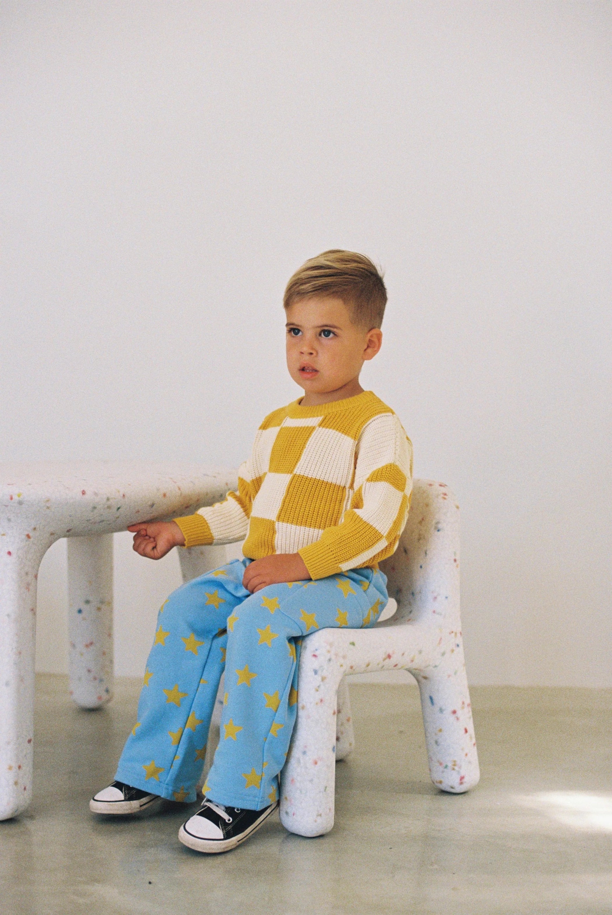 Sunday Siblings Holiday Pants - Blue + Mustard Stars