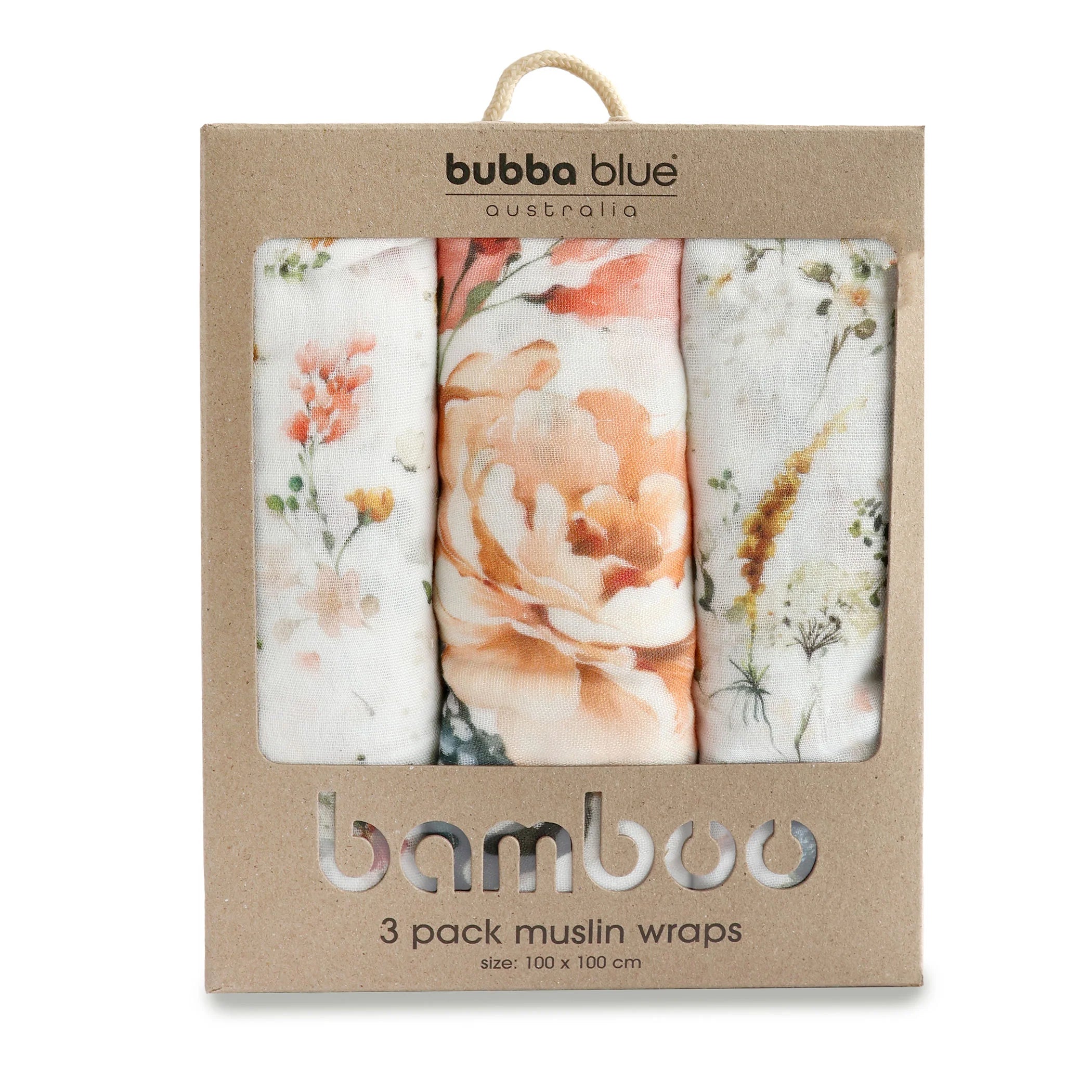 Bubba Blue Peonies Bamboo 3pk Muslin Wraps