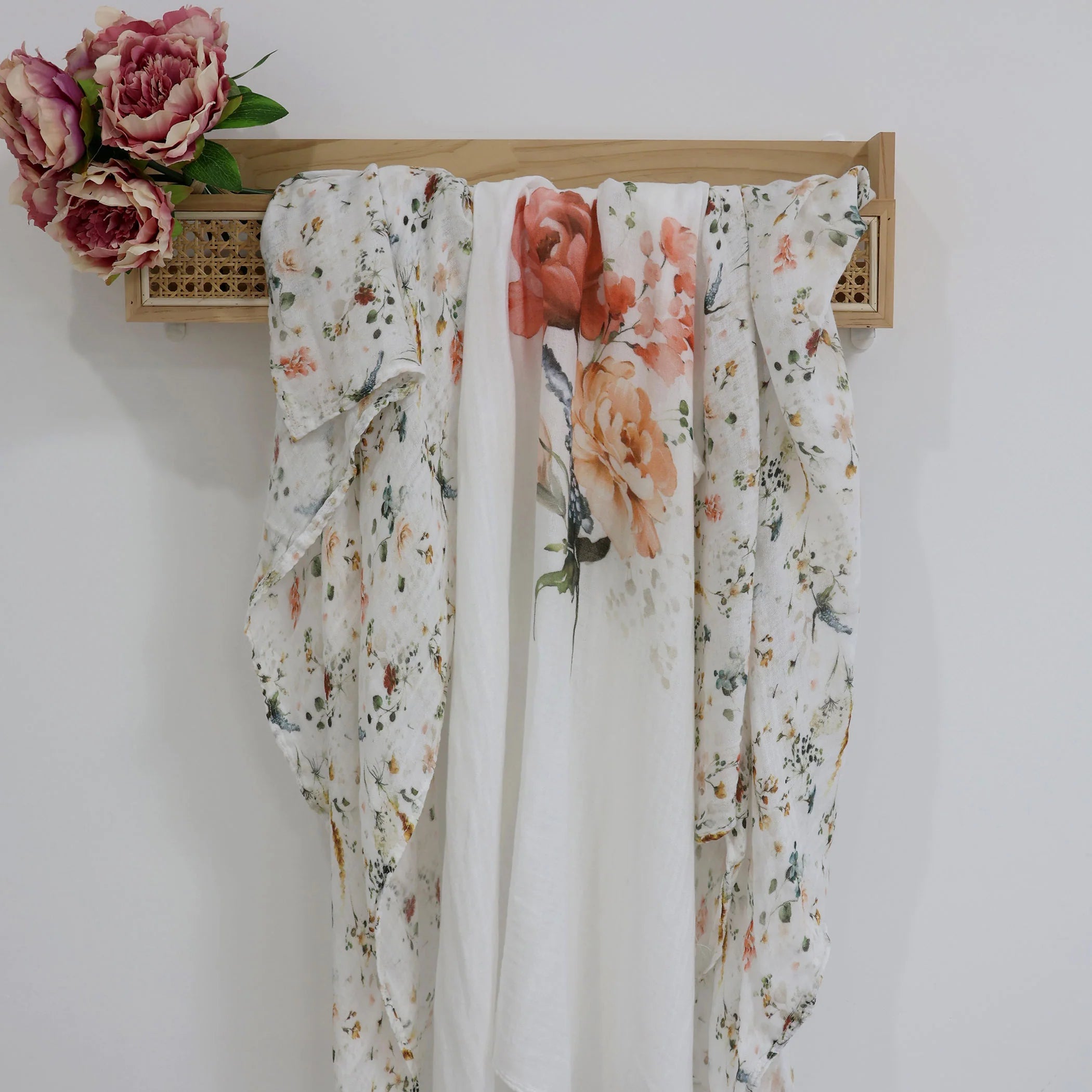 Bubba Blue Peonies Bamboo 3pk Muslin Wraps