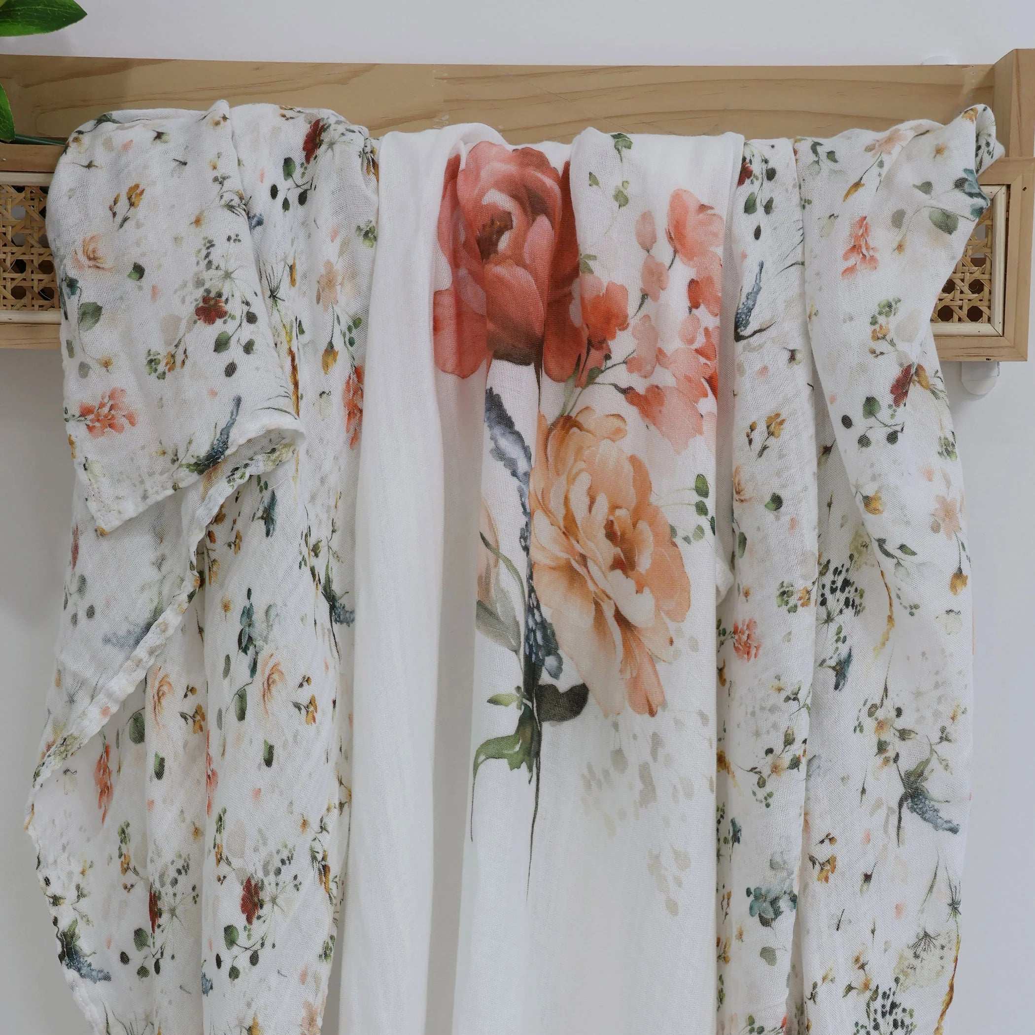 Bubba Blue Peonies Bamboo 3pk Muslin Wraps