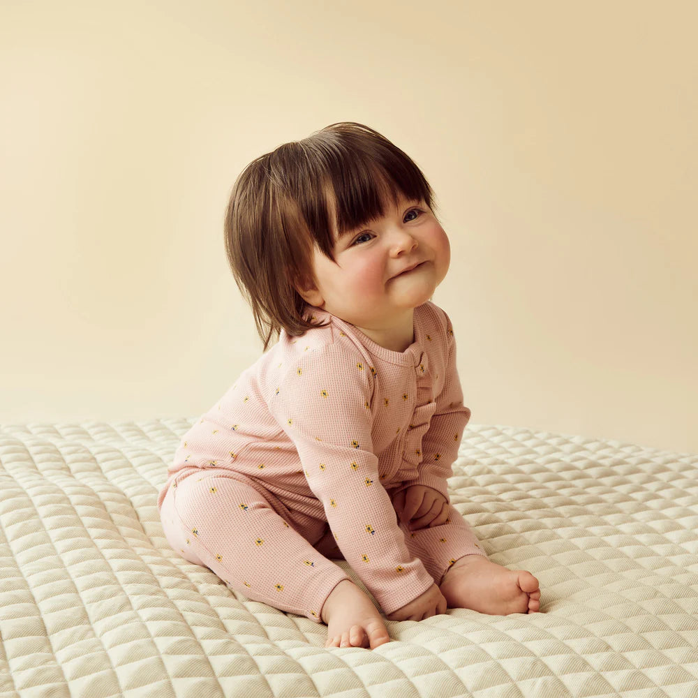 Wilson & Frenchy Little Fleur Organic Waffle Ruffle Zipsuit