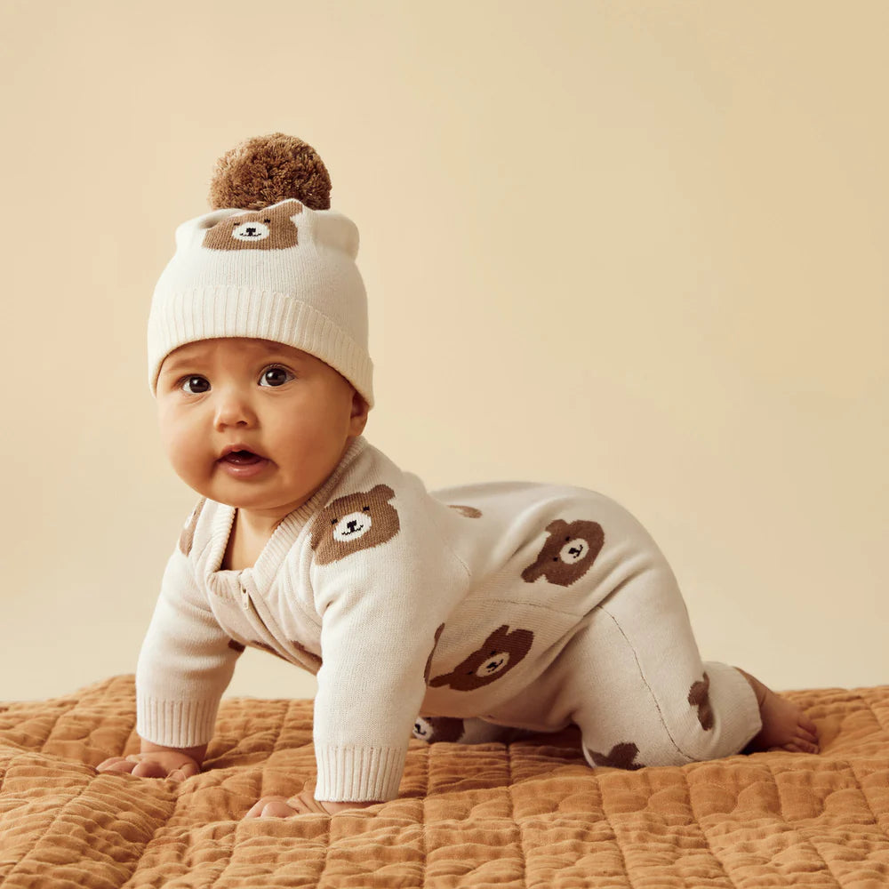 Wilson & Frenchy Beary Cute Organic Knitted Jacquard Growsuit