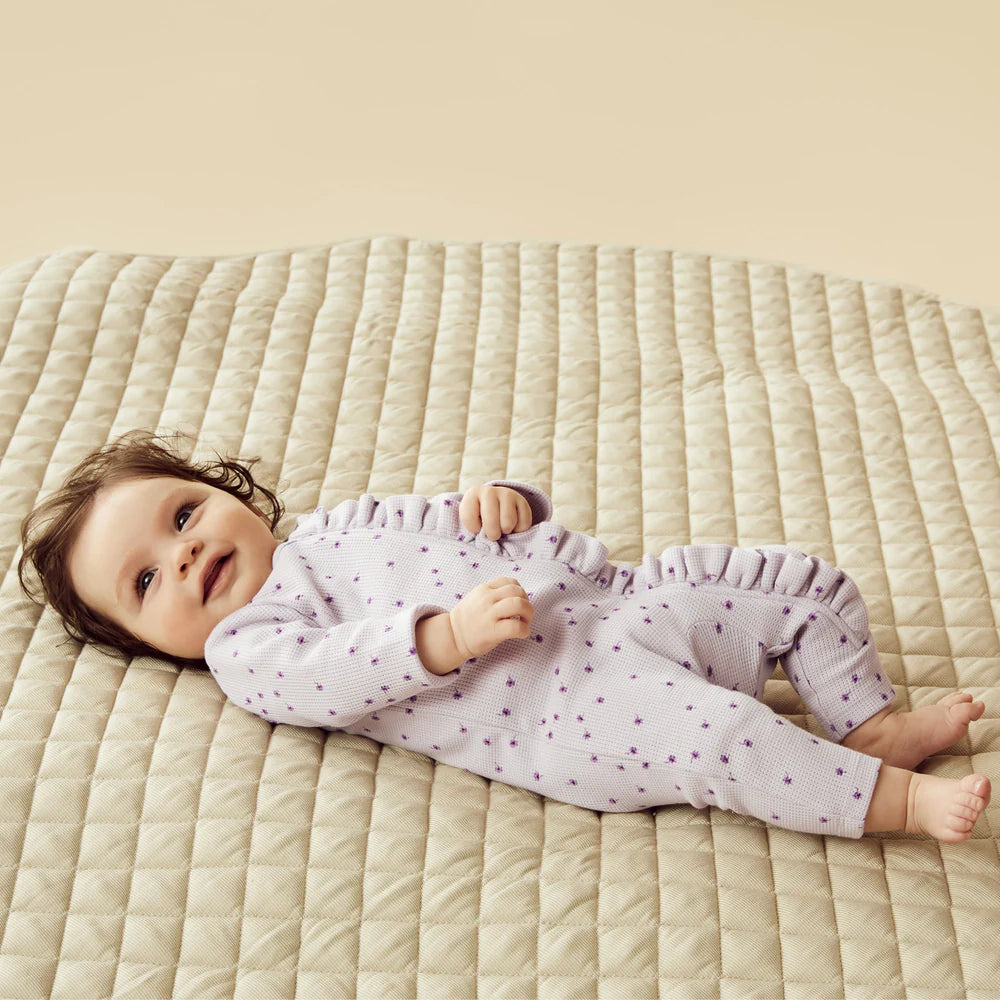 Wilson & Frenchy Lulu Daisy Organic Waffle Ruffle Zipsuit