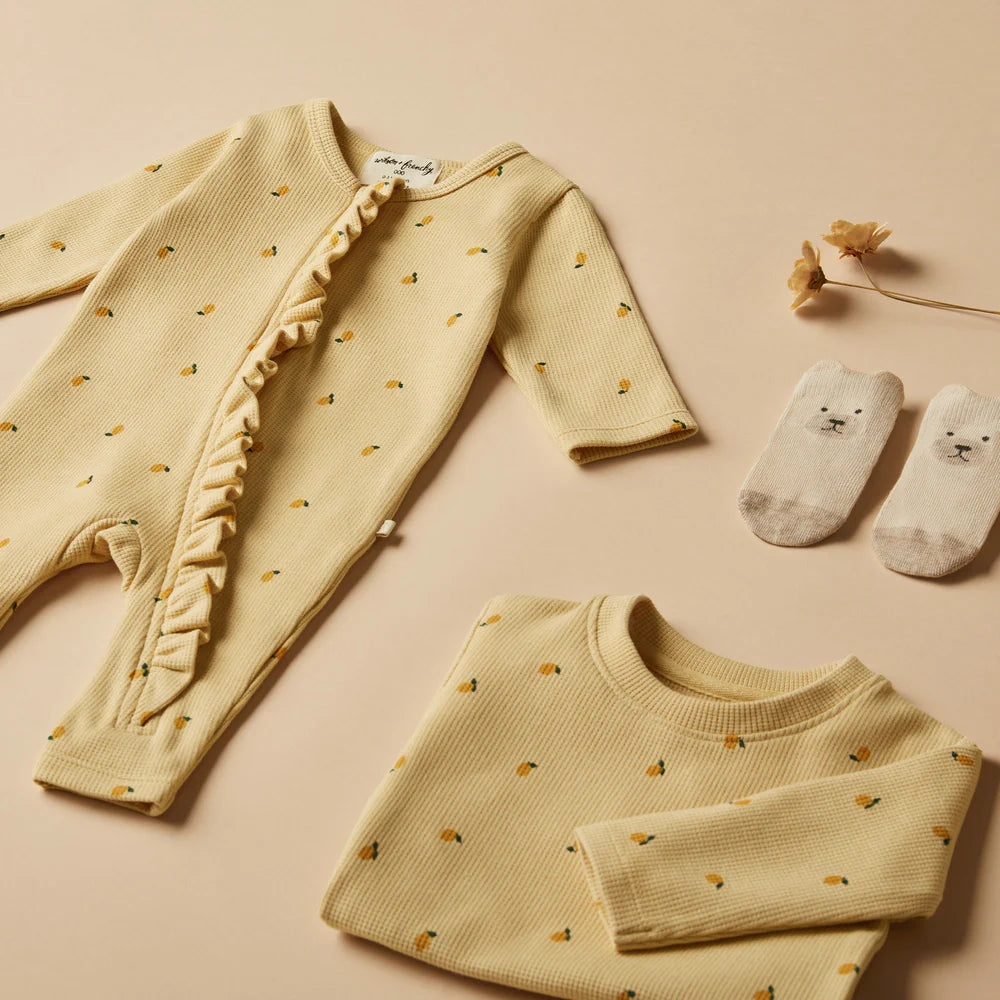 Wilson & Frenchy Little Lemon Organic Waffle Ruffle Zipsuit