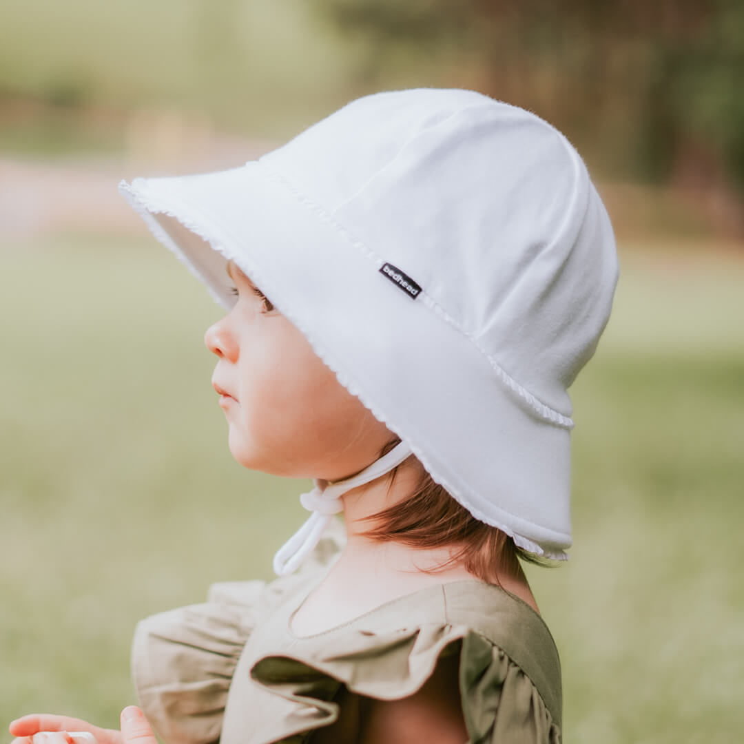 Beadhead Hats Toddler Bucket Hat- Ruffle Trim White