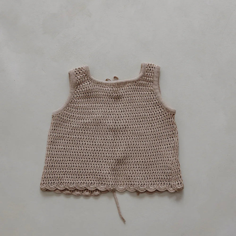 Belle & Sun Crochet Tie-up Top -Sand