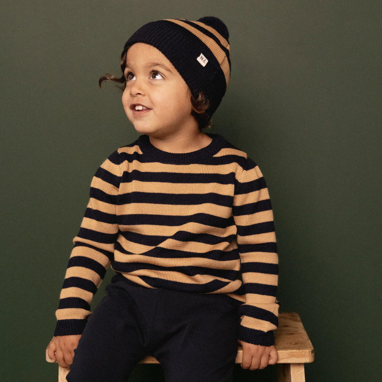 Nature Baby Turtle Neck- Navy/Caramel Stripe