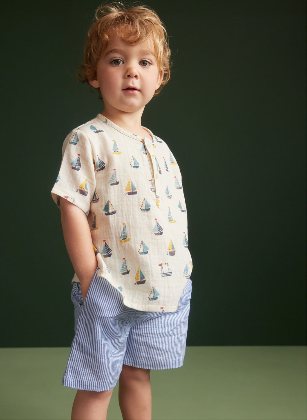 Nature Baby James Shorts Cotton Linen - Blue Stripe