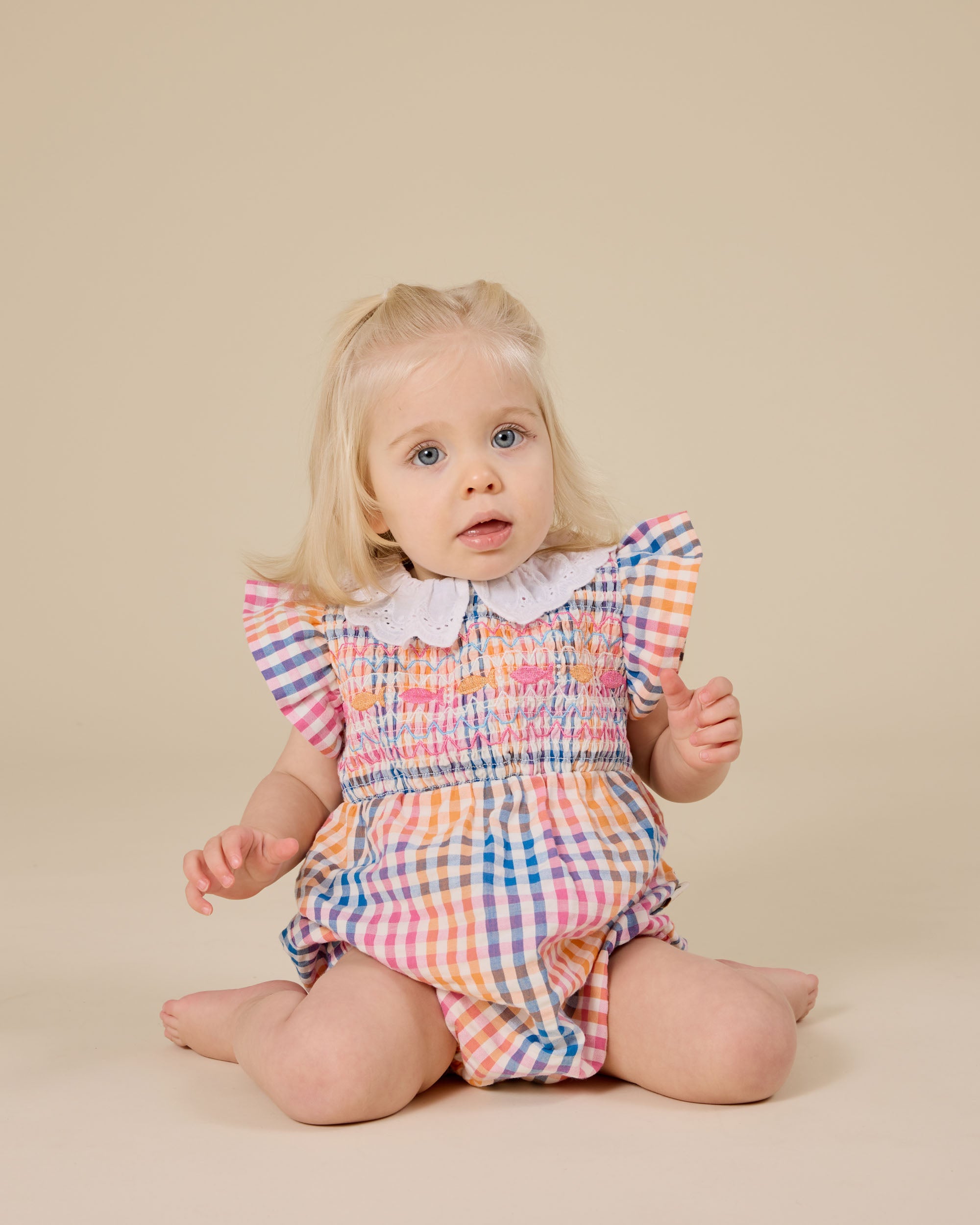 Goldie & Ace Rainbow Gingham Lani Smocked Romper