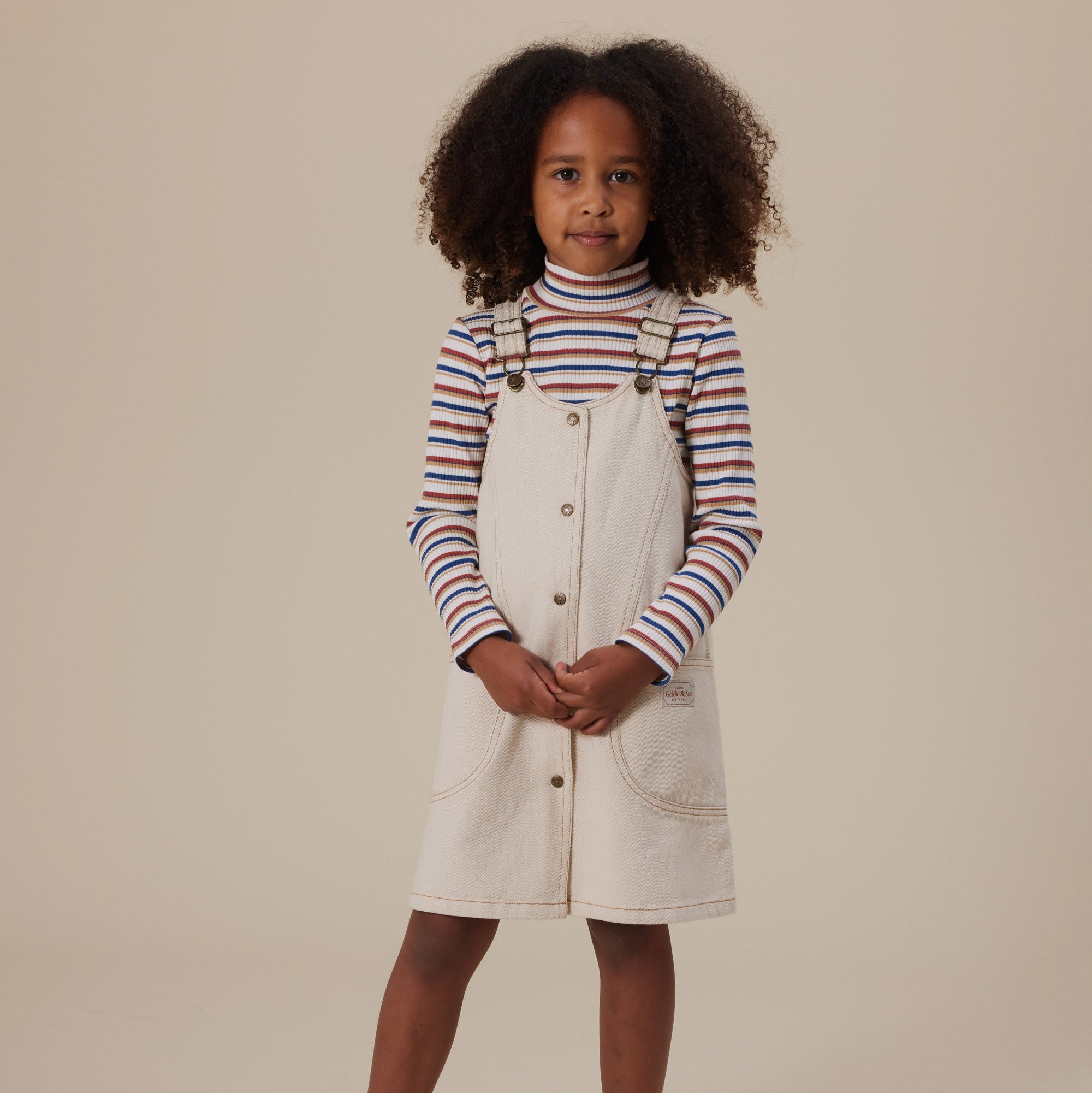 Goldie + Ace Heidi Denim Pinafore Dress - 90's Bold Stripe