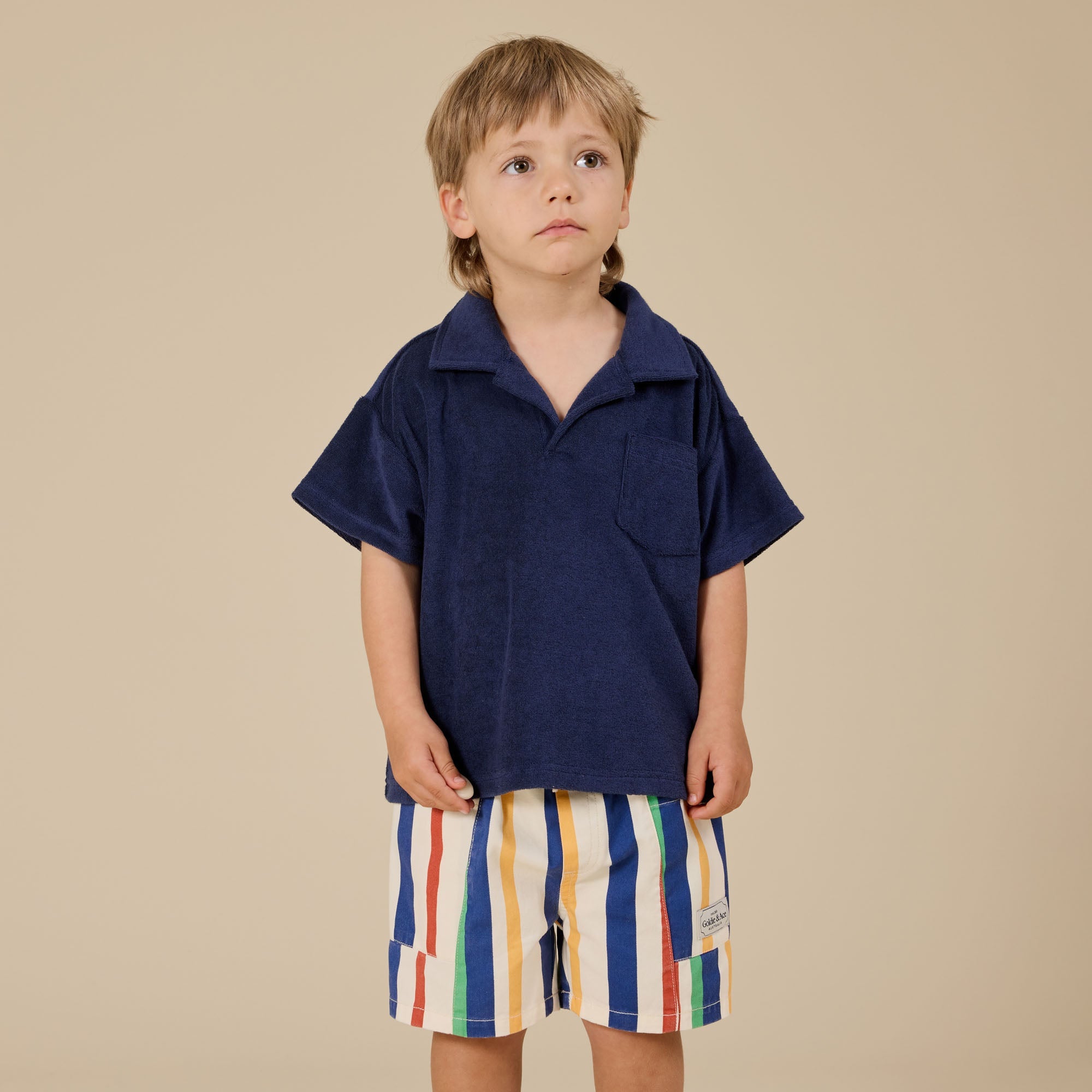 Goldie & Ace 90's Bold Stripe Noah Denim Pocket Shorts