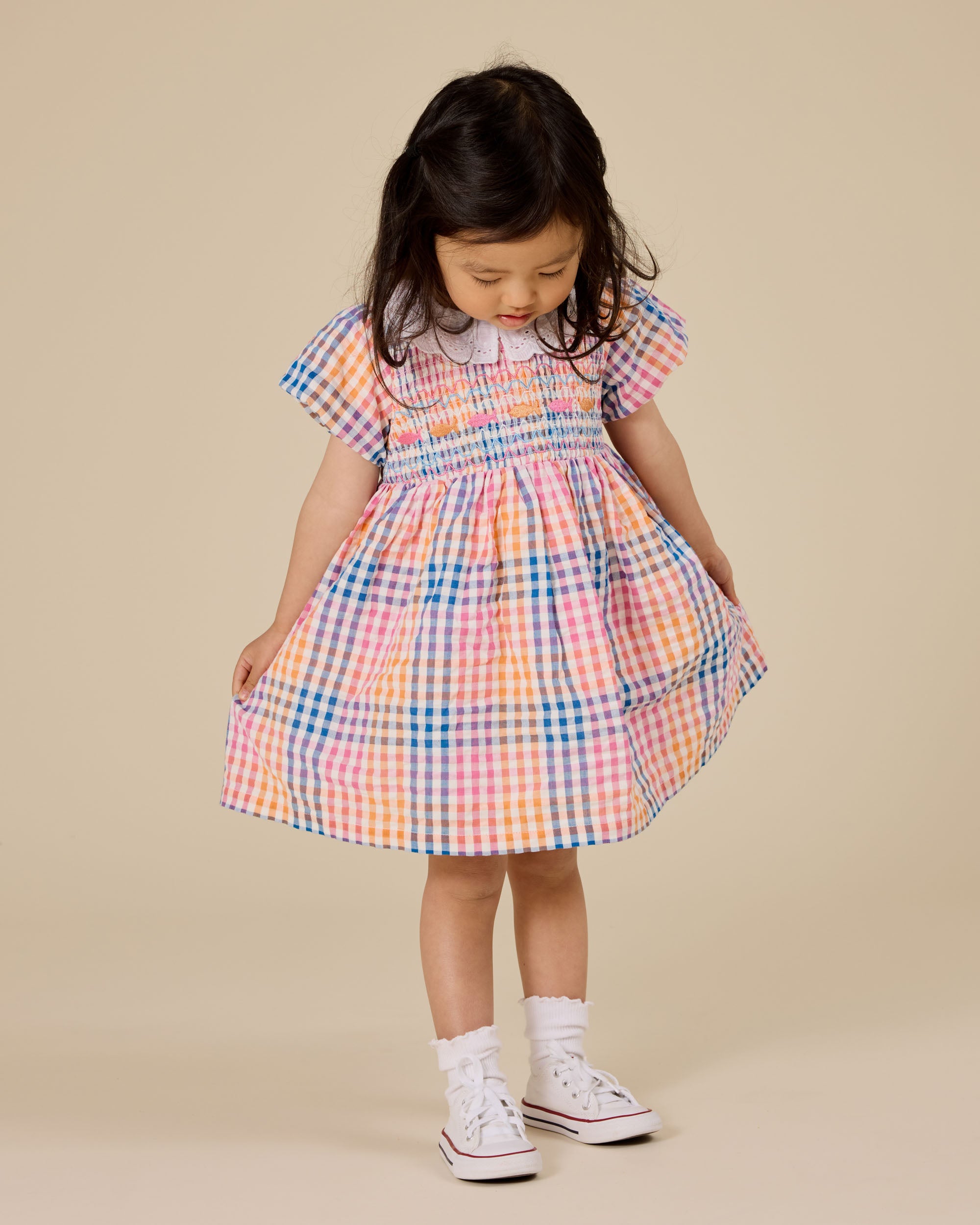 Goldie & Ace Rainbow Gingham Flo Smocked Dress