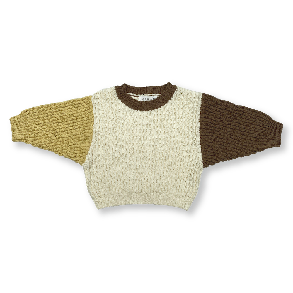 Grown Slub Yarn Pullover- Colour Block