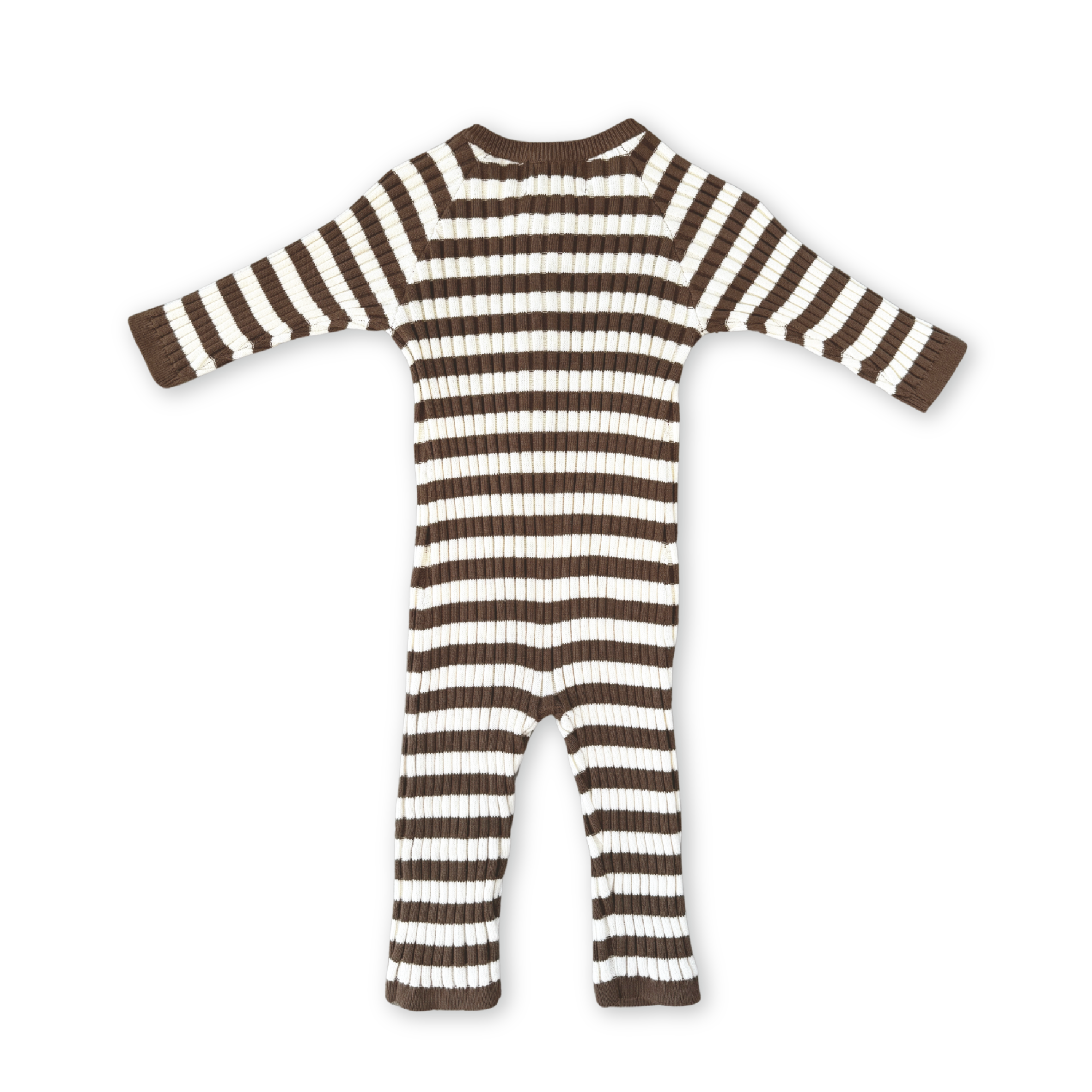 Grown Organic Rib Stripe Knit Zipper Jumpsuit - Espresso & Milk