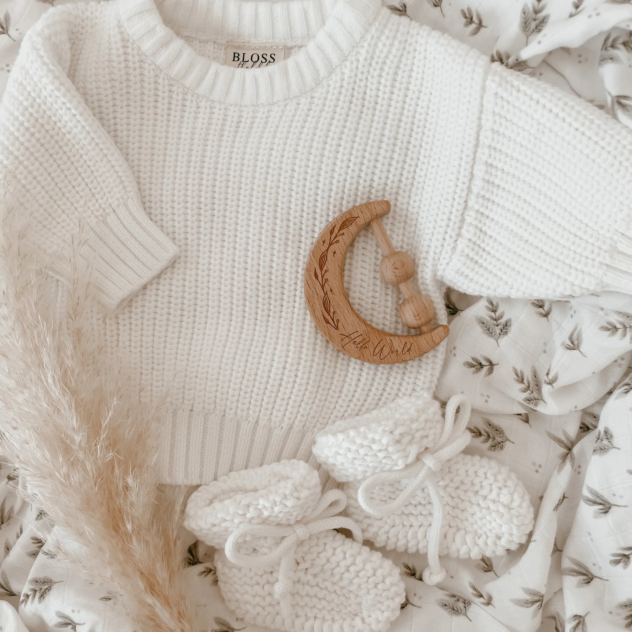 Blossom & Pear Wooden Moon Rattle Non-Personalised Little Love