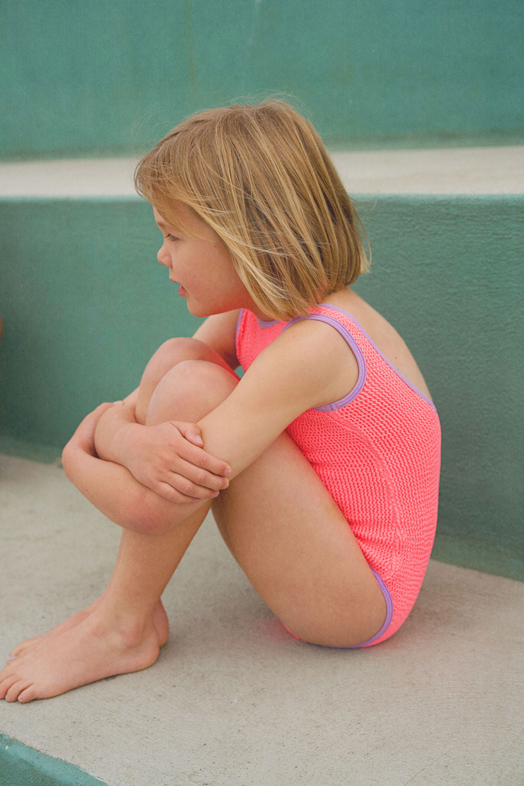 Golden Child Fluro Crinkle One piece Swimsuit - Pink & Lilac