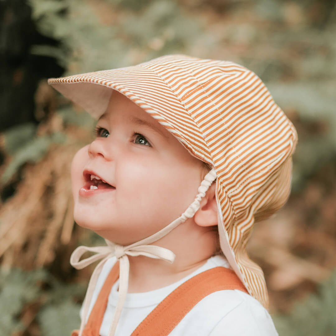 Bedhead 'Lounger' Baby Reversible Flap Sun Hat - Frankie / Flax