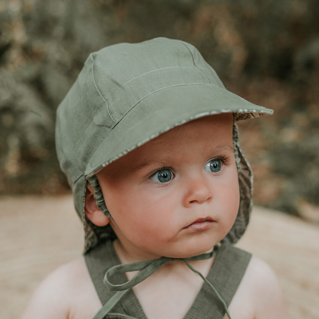 Bedhead 'Lounger' Baby Reversible Flap Sun Hat - Fern / Moss