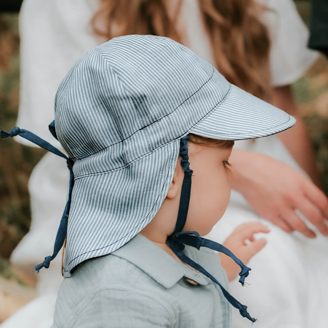 Bedhead Legionnaire Flap Sun hat - Charlie Linen stripe heritage indigo