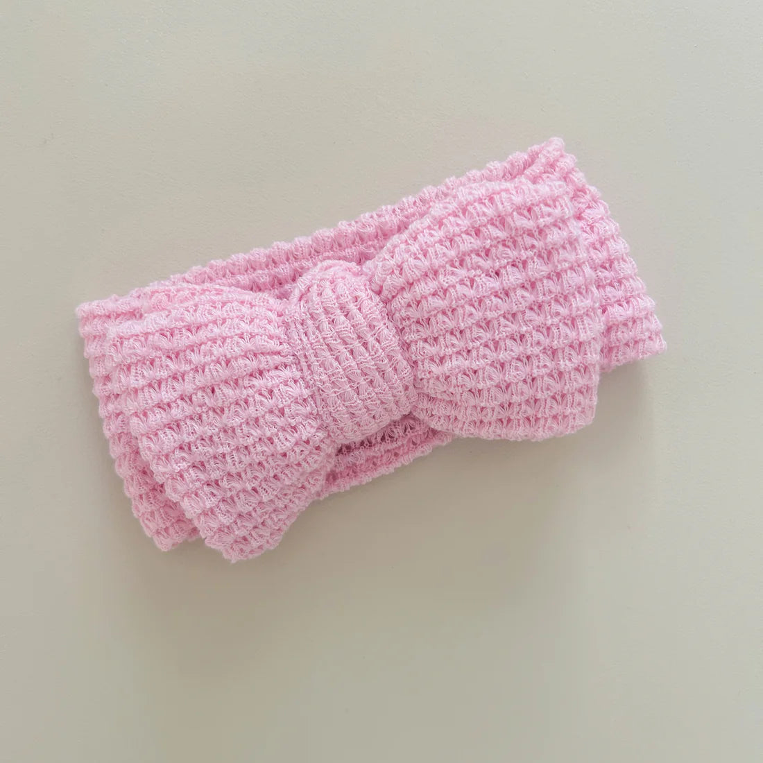 Petite + Co Mini Elissa Waffle Knit Bow Headband Pink