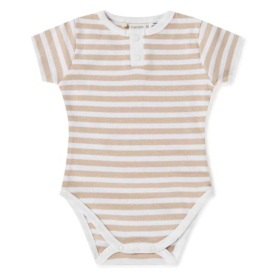 Short Sleeve Organic Bodysuit - Pebble Stripe