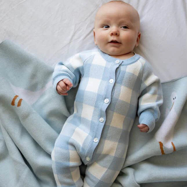 Petite + Co Gingham Romper Blue