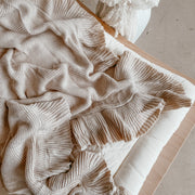 Blossom & Pear Heirloom Poppy Frill Knit Blanket - 100% Cotton Toffee