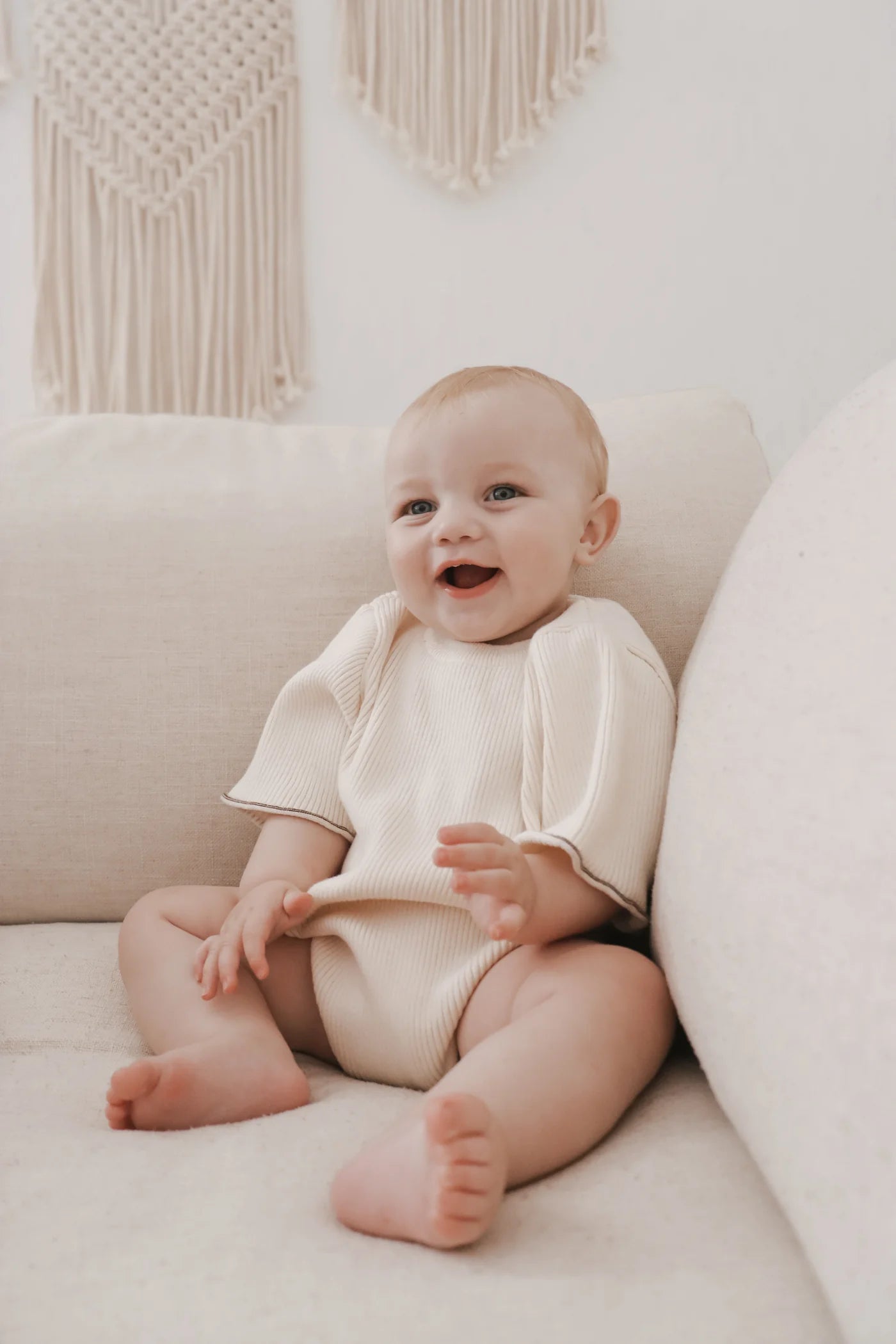 Belle & Sun Ribbed Romper - Natural