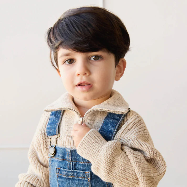 Jamie Kay Nicholas Half Zip Jumper - Oatmeal Little Fawn Elk Fleck