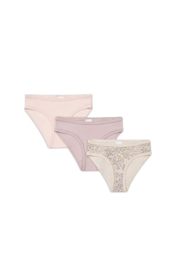 Jamie Kay Organic Cotton 3PK Girls Underwear - April Floral Mauve/Heather Haze/Soft Misty Rose