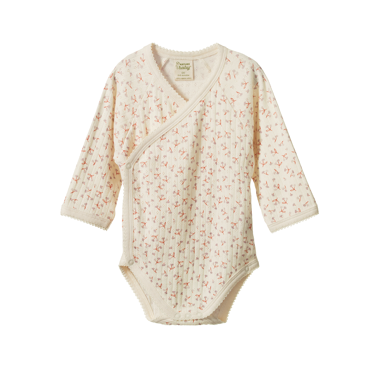 Nature Baby Long Sleeve Kimono Bodysuit Pointelle- Dandelion Print