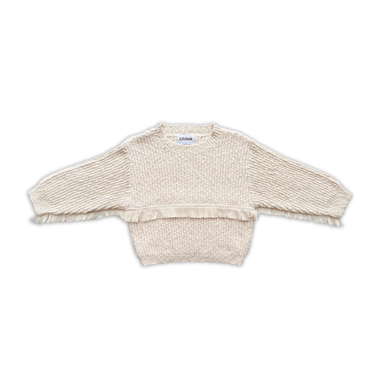 Grown Organic Fringe Rib Knit Pull Over - Natural