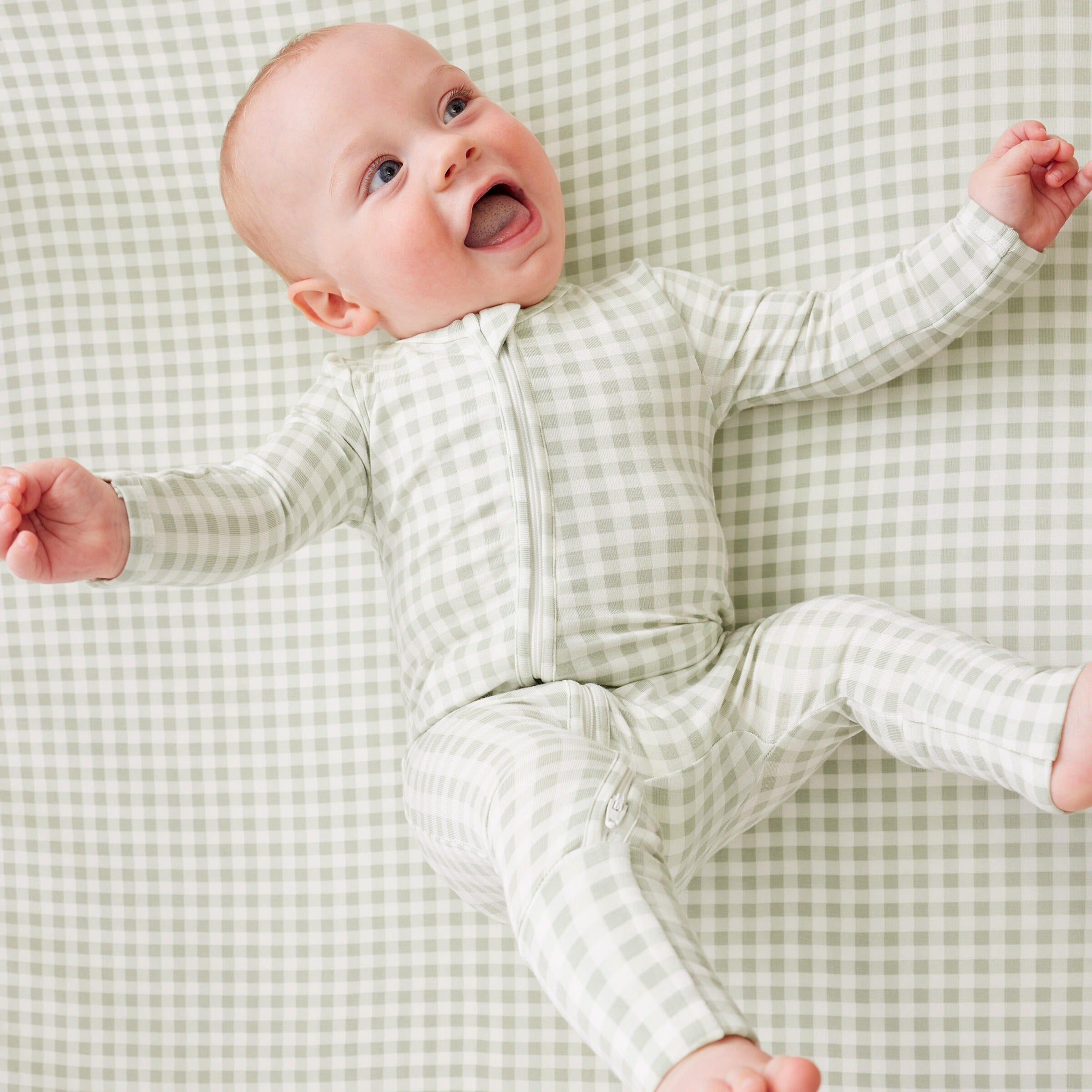 Kynd Baby Day or Night Onesie - Sage Gingham