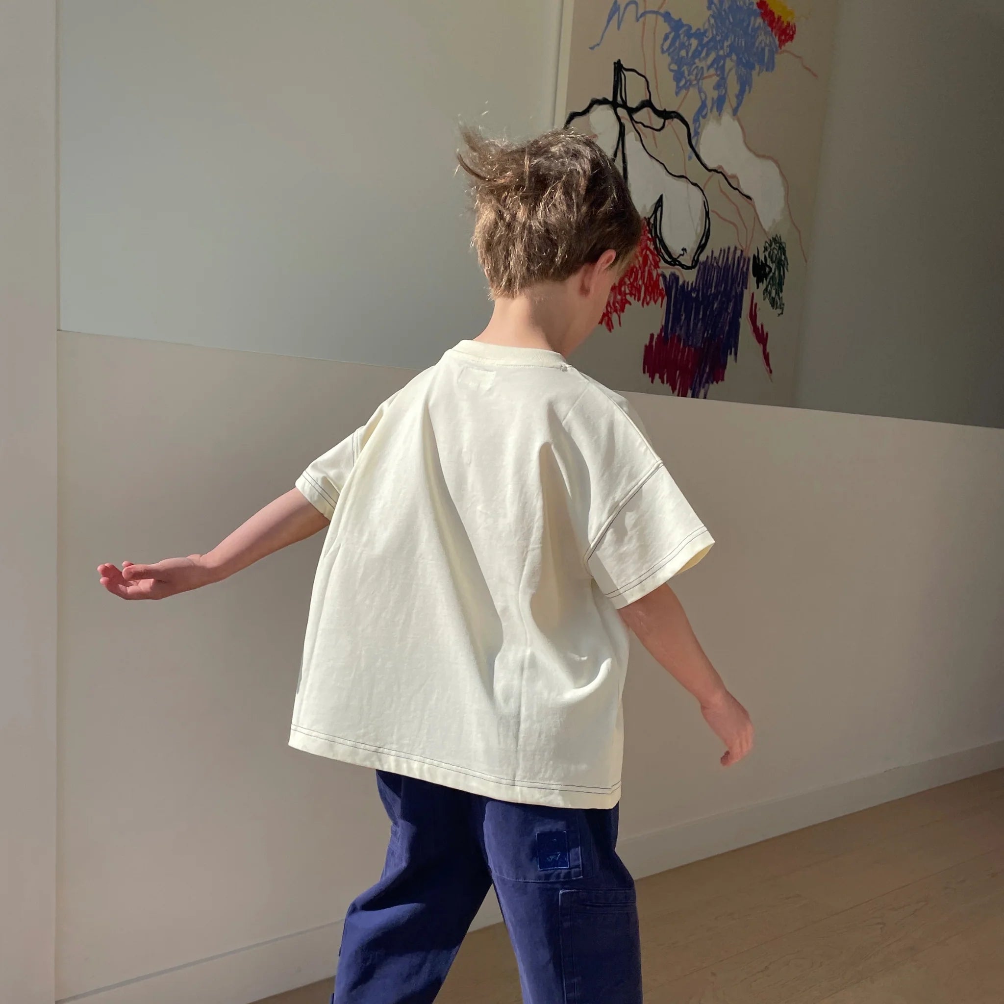 Olle Contrast Stitch Tee- Ecru