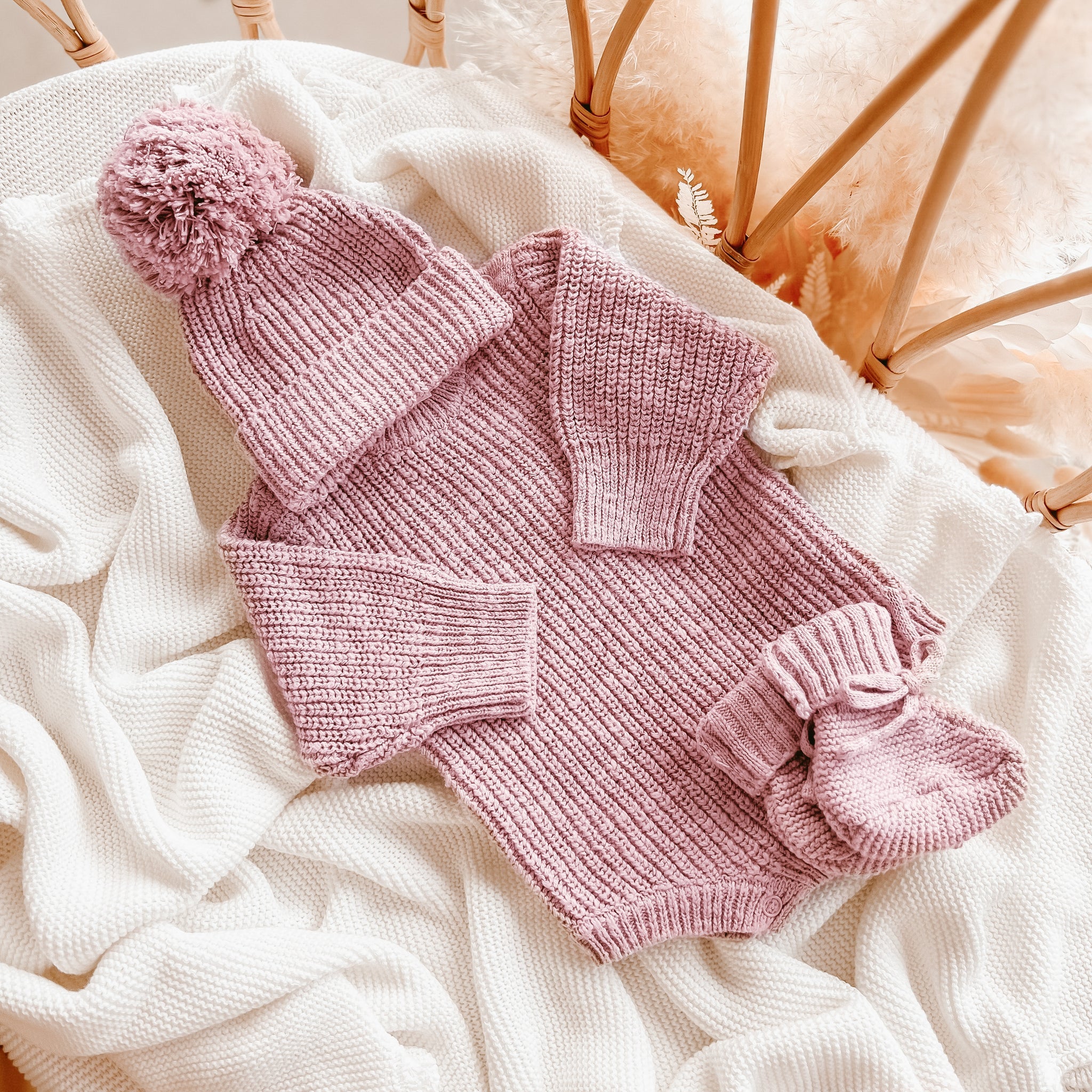 Blossom & Pear Chunky Knit Booties - Liliac