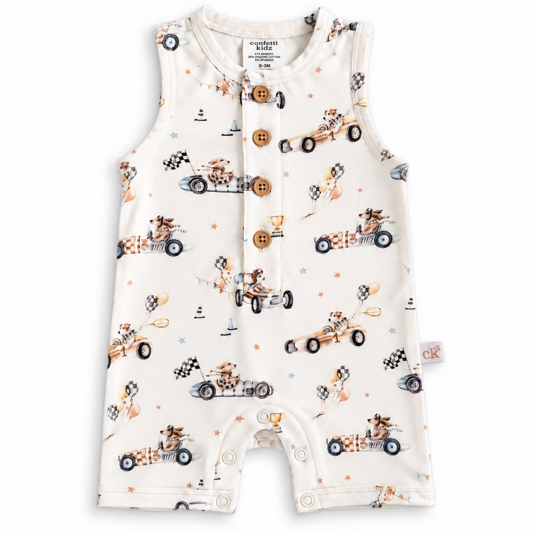Confetti Kidz Pup Racer | Sleeveless Romper