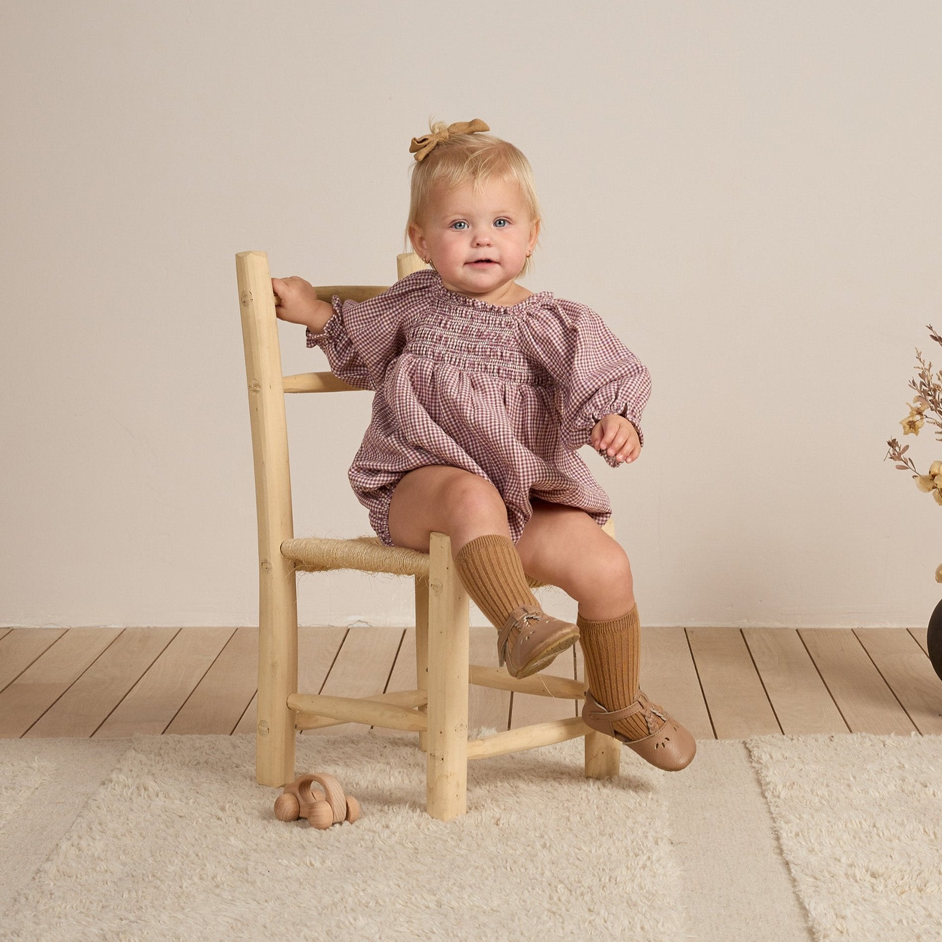 Quincy Mae Eden Romper - Plum Gingham