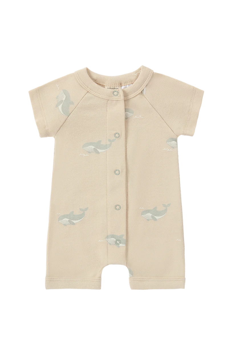 Susukoshi Snapsuit Short Sleeve Rib- Whale