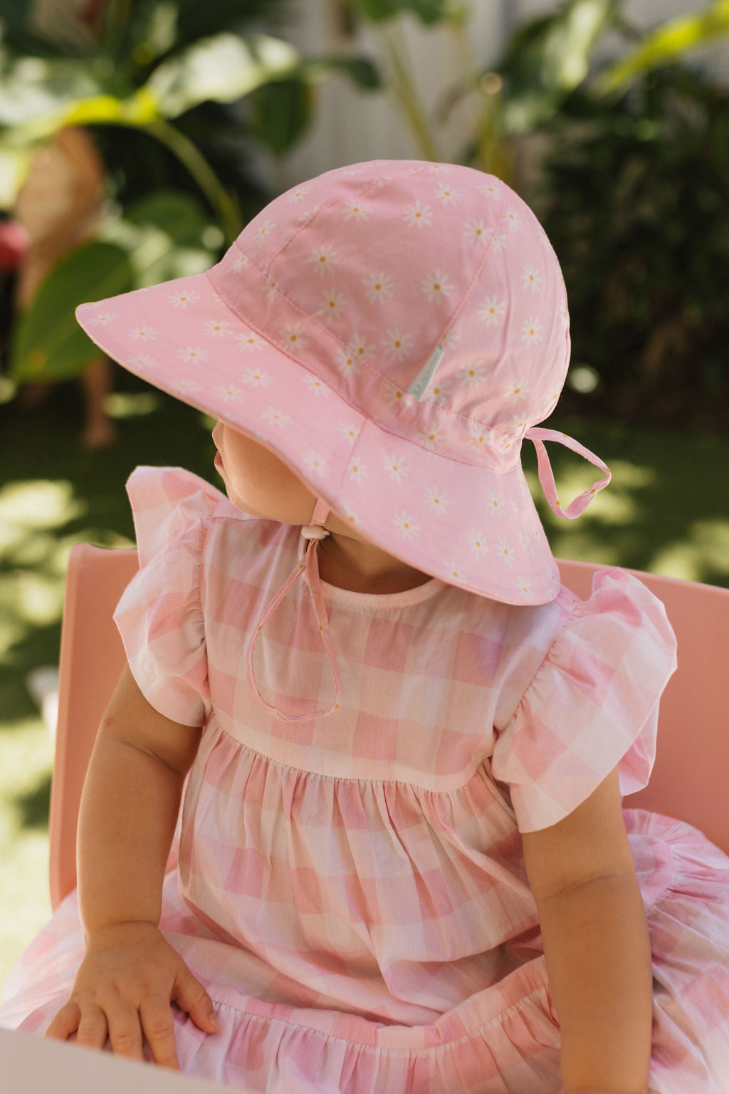 Acorn Kids Daisy Fields Wide Brim Infant Hat Pink and Cream